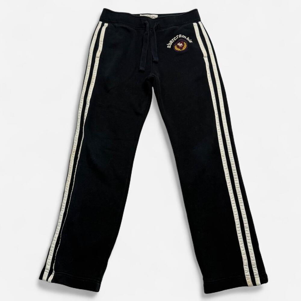 Abercrombie Kids Black White Stripe Crest Logo Flare Sweatpants Size Large Y2K